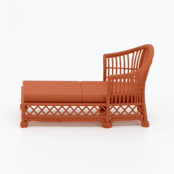 1:24 Dollhouse Miniature Wicker-Style Lounge Set, 2 Piece – Terra Cotta - chaise lounge, side view (digital recolor, color preview)