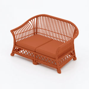 1:24 Dollhouse Miniature Wicker-Style Loveseat, Patio Sofa – Terra Cotta - 3/4 view (digital recolor, color preview)