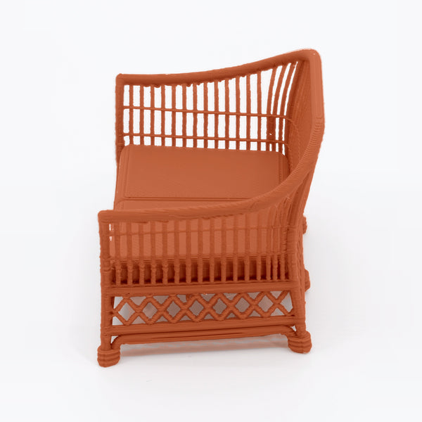 1:24 Dollhouse Miniature Wicker-Style Loveseat, Patio Sofa – Terra Cotta - side view (digital recolor, color preview)
