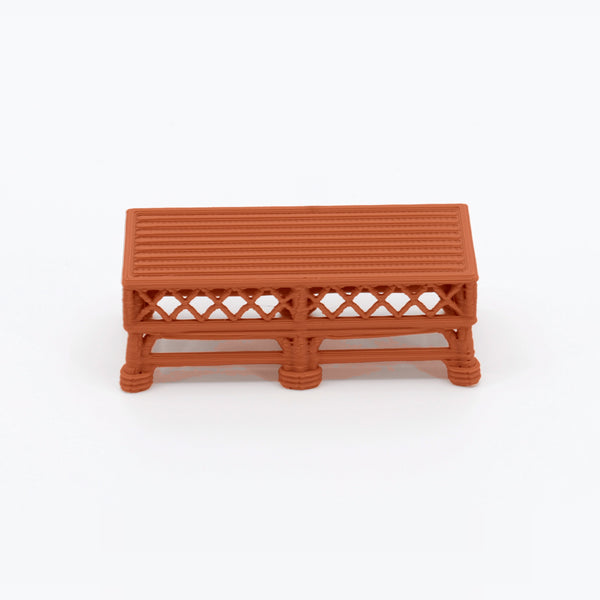 1:24 Dollhouse Miniature Wicker-Style 5 Piece Patio Furniture Set – Terra Cotta - coffee table from the 5-piece set (digital recolor, color preview)