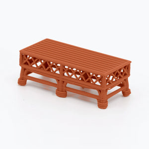 1:24 Dollhouse Miniature Wicker-Style Coffee Table, Patio Table – Terra Cotta - 3/4 view (digital recolor, color preview)