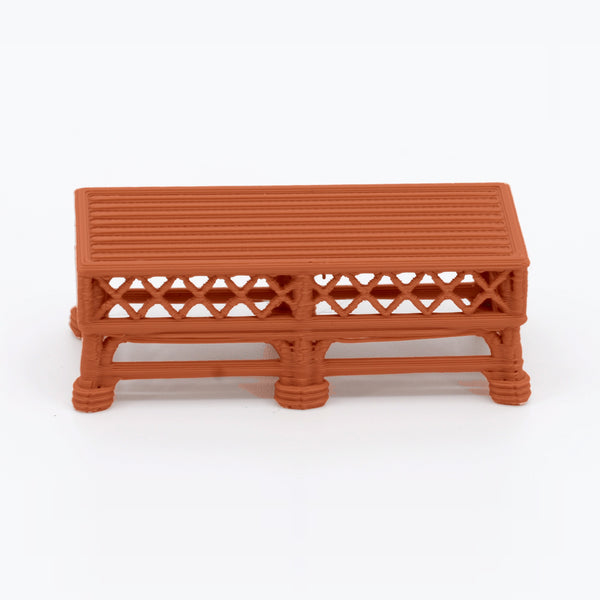 1:24 Dollhouse Miniature Wicker-Style Coffee Table, Patio Table – Terra Cotta - front view (digital recolor, color preview)