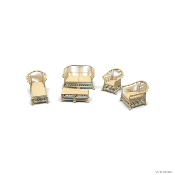 Alternate arrangement of the White Oak 1:24 scale wicker patio set