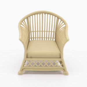 1:24 Dollhouse Miniature Wicker-Style Arm Chair, Patio Chair – White Oak - front view (digital recolor, color preview)