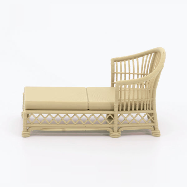 1:24 Dollhouse Miniature Wicker-Style Lounge Set, 2 Piece – White Oak - chaise lounge, side view (digital recolor, color preview)