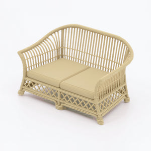 1:24 Dollhouse Miniature Wicker-Style Loveseat, Patio Sofa – White Oak - 3/4 view (digital recolor, color preview)