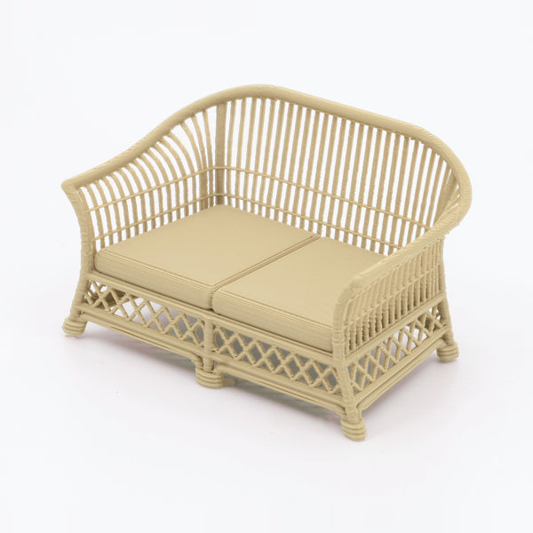 1:24 Dollhouse Miniature Wicker-Style Sofa Set, 2 Piece – White Oak - loveseat, 3/4 view (digital recolor, color preview)