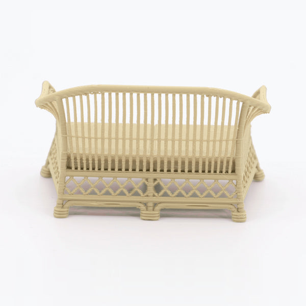 1:24 Dollhouse Miniature Wicker-Style Loveseat, Patio Sofa – White Oak - back view (digital recolor, color preview)
