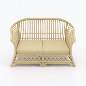 1:24 Dollhouse Miniature Wicker-Style Loveseat, Patio Sofa – White Oak - front view (digital recolor, color preview)