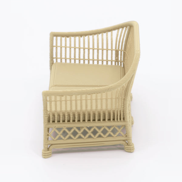 1:24 Dollhouse Miniature Wicker-Style Loveseat, Patio Sofa – White Oak - side view (digital recolor, color preview)