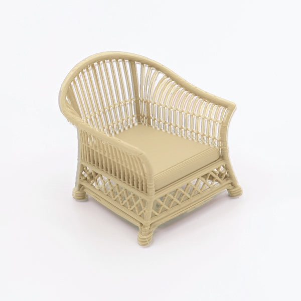 1:24 Dollhouse Miniature Wicker-Style 5 Piece Patio Furniture Set – White Oak - arm chair from the 5-piece set, left view (digital recolor, color preview)