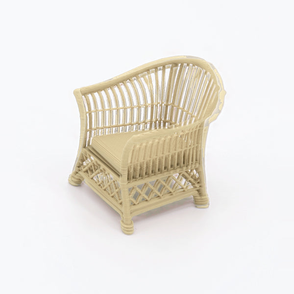 1:24 Dollhouse Miniature Wicker-Style 5 Piece Patio Furniture Set – White Oak - arm chair from the 5-piece set, right view (digital recolor, color preview)