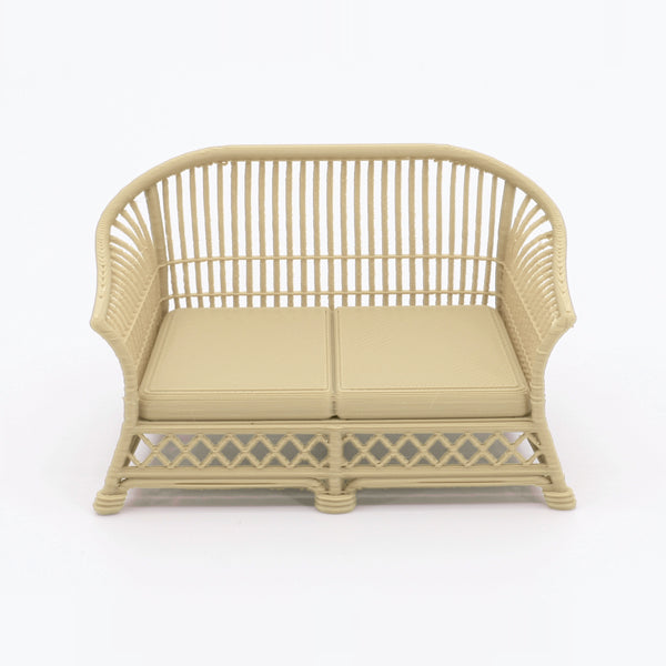 1:24 Dollhouse Miniature Wicker-Style 5 Piece Patio Furniture Set – White Oak - loveseat from the 5-piece set (digital recolor, color preview)