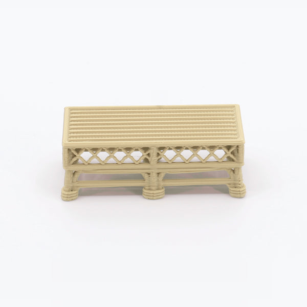 1:24 Dollhouse Miniature Wicker-Style 5 Piece Patio Furniture Set – White Oak - coffee table from the 5-piece set (digital recolor, color preview)