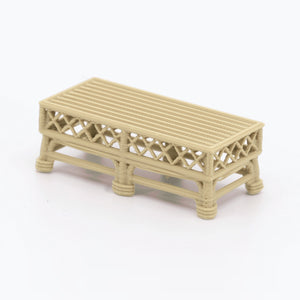 1:24 Dollhouse Miniature Wicker-Style Coffee Table, Patio Table – White Oak - 3/4 view (digital recolor, color preview)