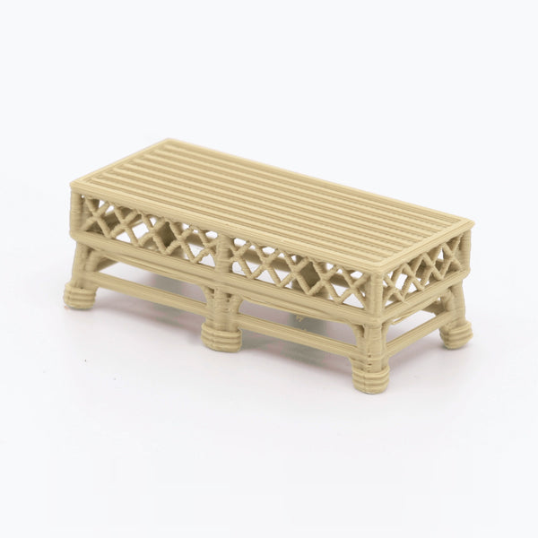 1:24 Dollhouse Miniature Wicker-Style Sofa Set, 2 Piece – White Oak - coffee table, 3/4 view (digital recolor, color preview)