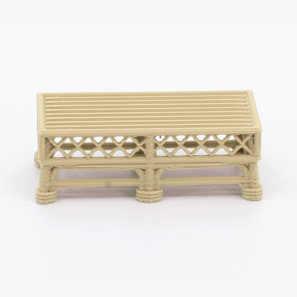 1:24 Dollhouse Miniature Wicker-Style Coffee Table, Patio Table – White Oak - front view (digital recolor, color preview)