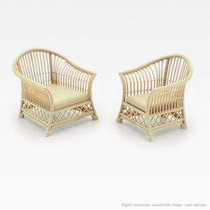 1:24 wicker-style dollhouse arm chairs in White Oak, pair of two (digital composite, color preview)