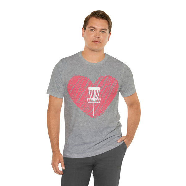 T shirt "Heart Disc Golf"    Unisex Adult Size short sleeve Jersey tee, shirt - Heart - Discgolf basket