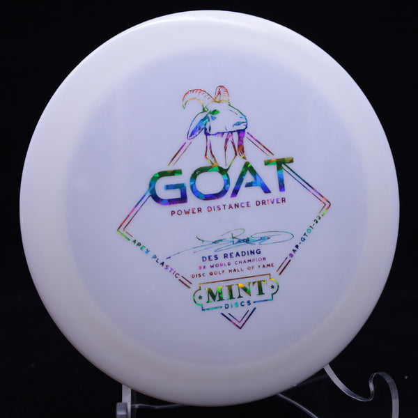 mint discs - goat - apex plastic - distance driver - des reading signature white/rainbow/168