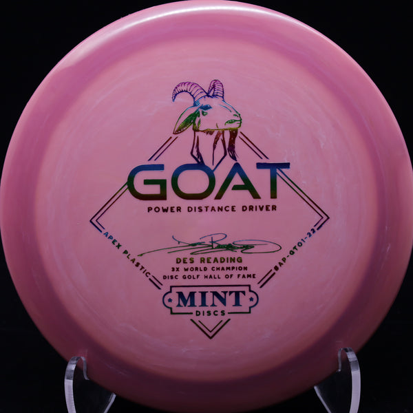 mint discs - goat - apex plastic - distance driver - des reading signature pink rose/rainbow/175