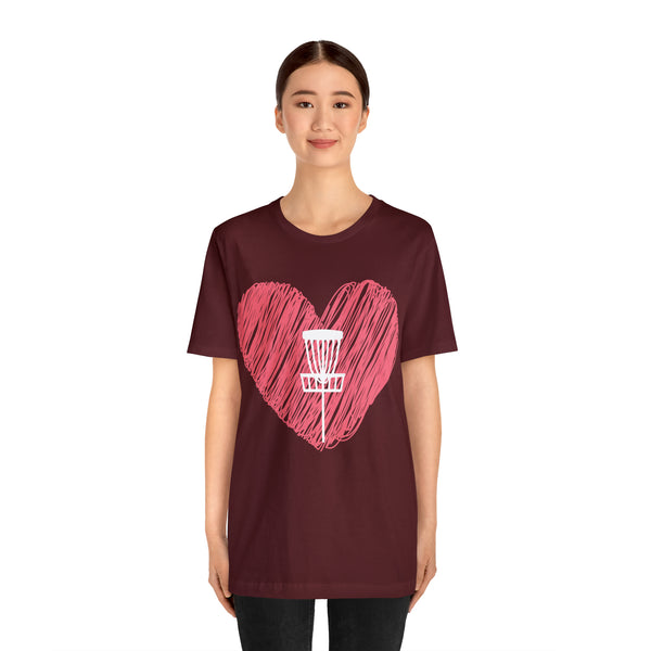 T shirt "Heart Disc Golf"    Unisex Adult Size short sleeve Jersey tee, shirt - Heart - Discgolf basket