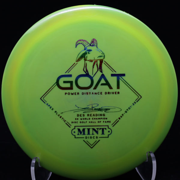 mint discs - goat - apex plastic - distance driver - des reading signature liime orange mix/rainbow/175