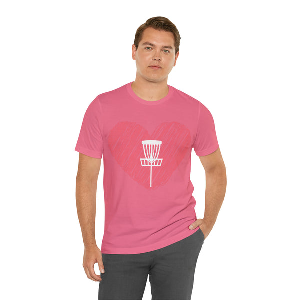 T shirt "Heart Disc Golf"    Unisex Adult Size short sleeve Jersey tee, shirt - Heart - Discgolf basket