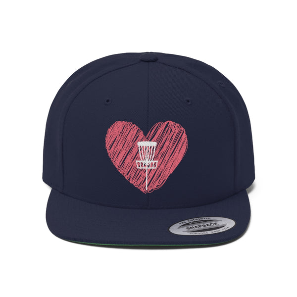 UNISEX HAT, Sportek Brand. flat bill hat, embroidery, adjustable snapback, love Disc golf, disc golf heart - GolfDisco.com