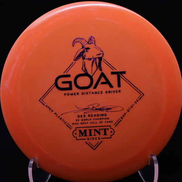 mint discs - goat - apex plastic - distance driver - des reading signature orange/purple/175