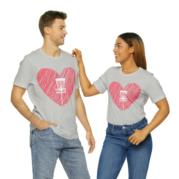 T shirt "Heart Disc Golf"    Unisex Adult Size short sleeve Jersey tee, shirt - Heart - Discgolf basket