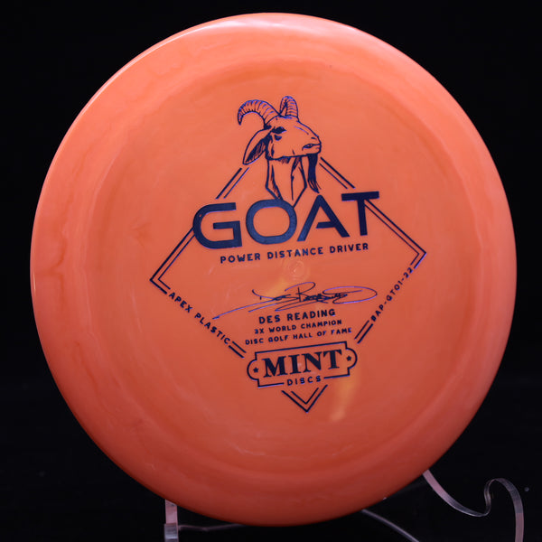 mint discs - goat - apex plastic - distance driver - des reading signature orange/blue/168