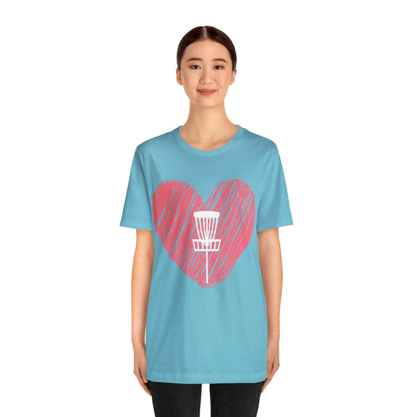 T shirt "Heart Disc Golf"    Unisex Adult Size short sleeve Jersey tee, shirt - Heart - Discgolf basket