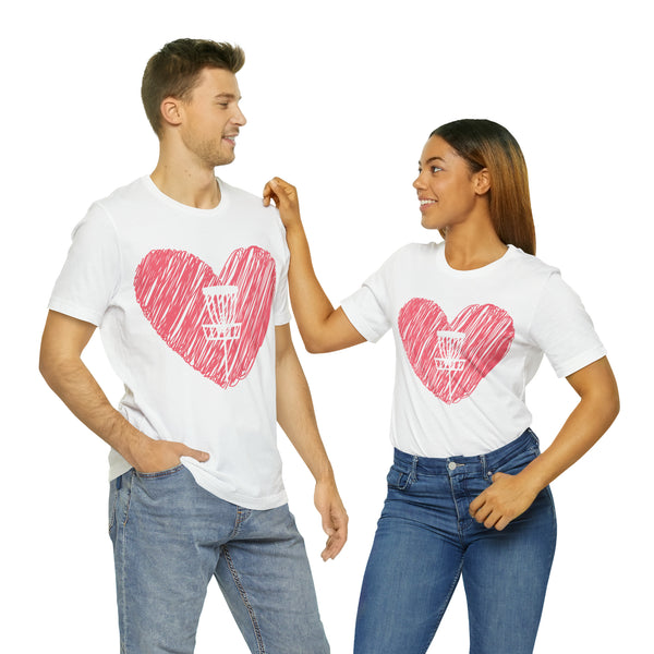 T shirt "Heart Disc Golf"    Unisex Adult Size short sleeve Jersey tee, shirt - Heart - Discgolf basket