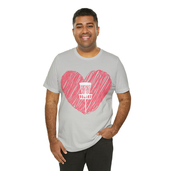 T shirt "Heart Disc Golf"    Unisex Adult Size short sleeve Jersey tee, shirt - Heart - Discgolf basket