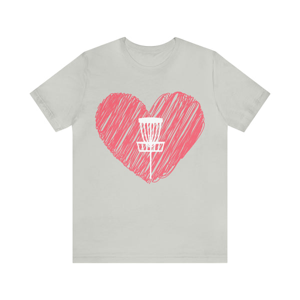 T shirt "Heart Disc Golf"    Unisex Adult Size short sleeve Jersey tee, shirt - Heart - Discgolf basket