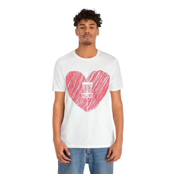 T shirt "Heart Disc Golf"    Unisex Adult Size short sleeve Jersey tee, shirt - Heart - Discgolf basket