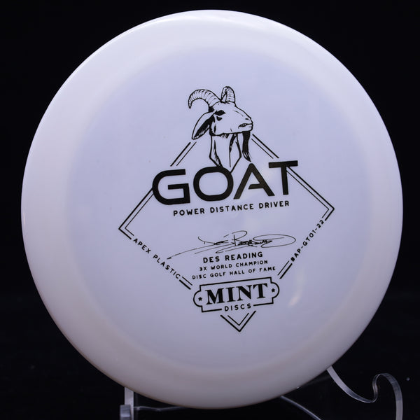mint discs - goat - apex plastic - distance driver - des reading signature white/black/169