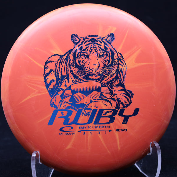 Latitude 64 - Ruby - Retro Burst - Easy to use Putt & Approach ORANGE BLUE 157 APPROACH PUTTER Beginner Friendly Burst disc golf putter Driving putter LATITUDE Latitude 64 latitude64 put putt putt & Approach Putt and Approach Putter putter line Putting retro ruby