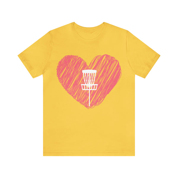 T shirt "Heart Disc Golf" Unisex Adult Size short sleeve Jersey tee, shirt - Heart - Discgolf basket Yellow Cotton Crew neck DIS GOLF FAN SHIRT DISC GOLF SHIRT DTG GOLFDISCO GOLFDISCO.COM I HEART DISC GOLF I LOVE DISC GOLF SHIRT Men's Clothing Regular fit T-shirts Unisex Women's Clothing