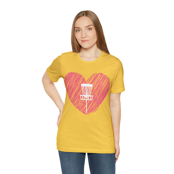 T shirt "Heart Disc Golf"    Unisex Adult Size short sleeve Jersey tee, shirt - Heart - Discgolf basket