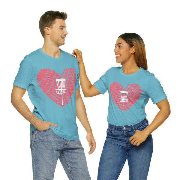 T shirt "Heart Disc Golf"    Unisex Adult Size short sleeve Jersey tee, shirt - Heart - Discgolf basket