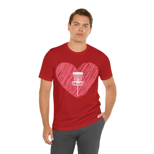 T shirt "Heart Disc Golf"    Unisex Adult Size short sleeve Jersey tee, shirt - Heart - Discgolf basket