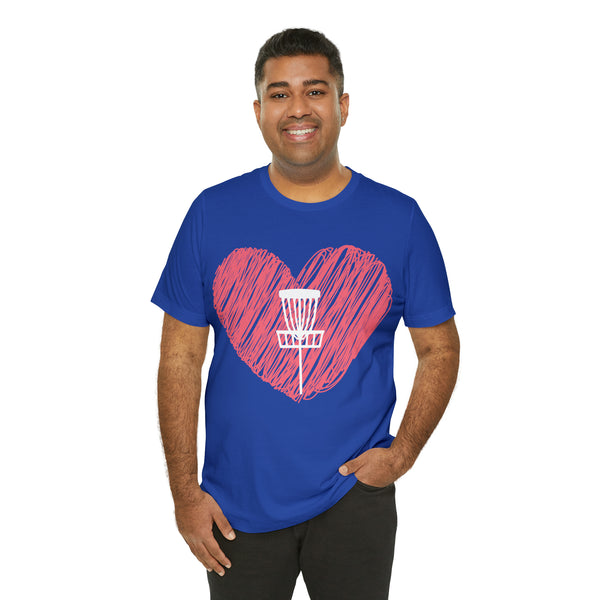 T shirt "Heart Disc Golf"    Unisex Adult Size short sleeve Jersey tee, shirt - Heart - Discgolf basket