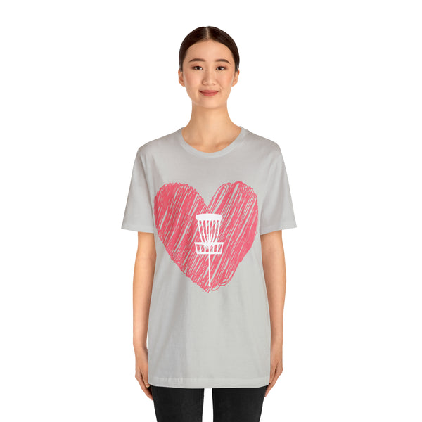 T shirt "Heart Disc Golf"    Unisex Adult Size short sleeve Jersey tee, shirt - Heart - Discgolf basket