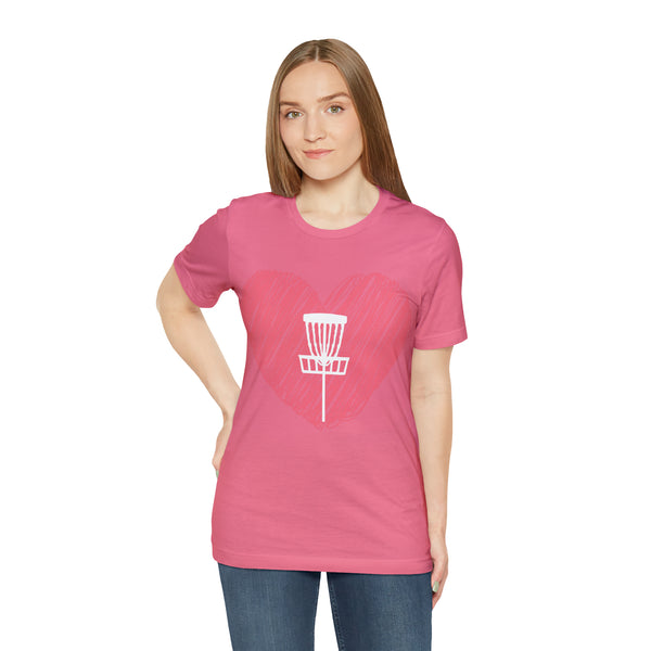 T shirt "Heart Disc Golf"    Unisex Adult Size short sleeve Jersey tee, shirt - Heart - Discgolf basket