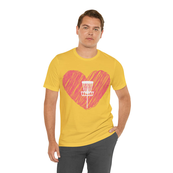 T shirt "Heart Disc Golf"    Unisex Adult Size short sleeve Jersey tee, shirt - Heart - Discgolf basket